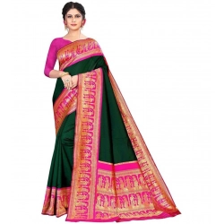 Generic Women's Soft Litchi Silk Jacquard Work Saree With Unstitched Blouse 5.5Mtr (Green)