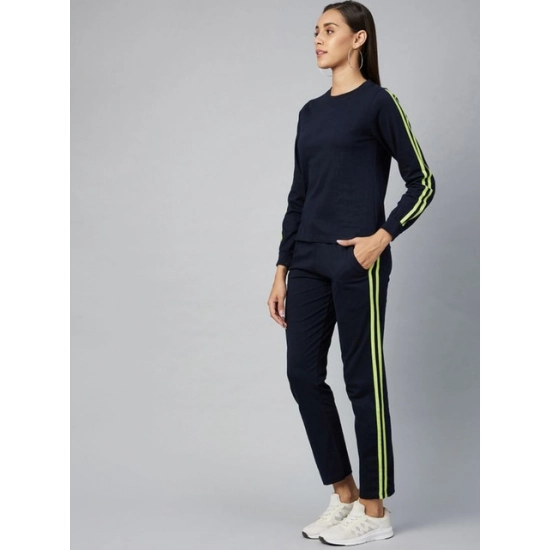 Generic Women's Cotton Solid Long Sleeves Tracksuit (Navy - Green)