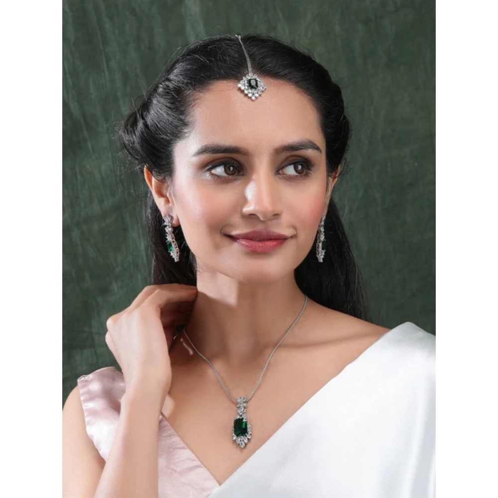 Generic Women's Brass Silver Plated Pendant Set (Green) Generic Women's Brass Silver Plated Pendant Set (Green)