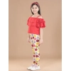 Generic Girl's Cotton Floral Elasticated Jegging and Top Set (Red)