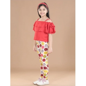 Generic Girl's Cotton Floral Elasticated Jegging and Top Set (Red)