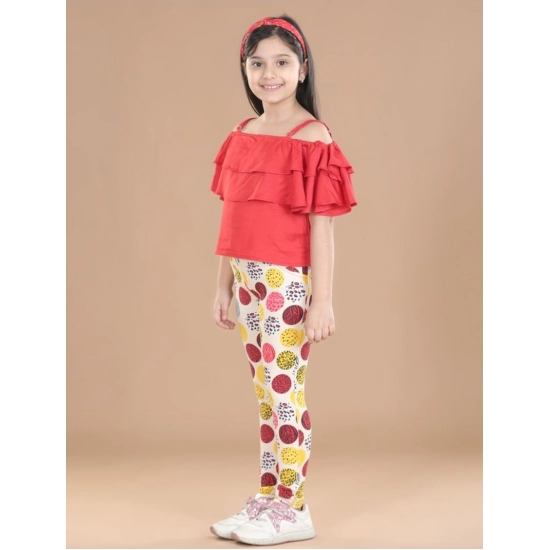 Generic Girl's Cotton Floral Elasticated Jegging and Top Set (Red) Generic Girl's Cotton Floral Elasticated Jegging and Top Set (Red)