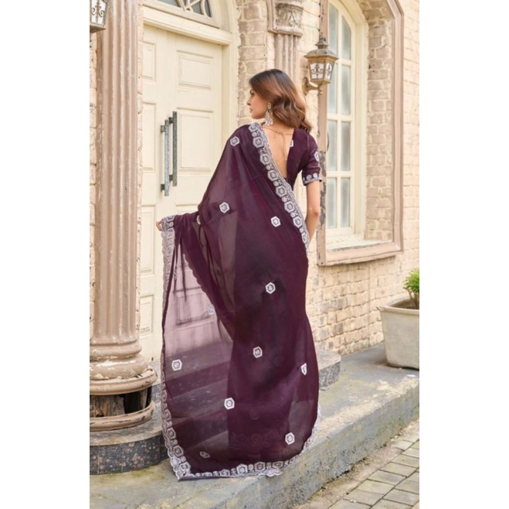 Generic Women's Faux Shimmer Geometric Ready to wear Saree With Unstitched Blouse 5.5Mtr (Wine) Generic Women's Faux Shimmer Geometric Ready to wear Saree With Unstitched Blouse 5.5Mtr (Wine)