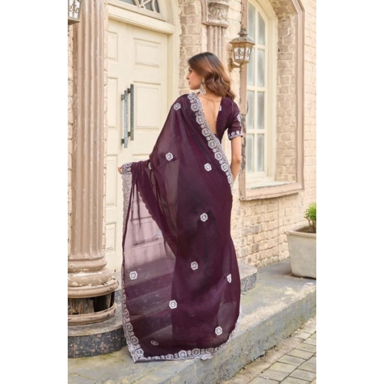 Generic Women's Faux Shimmer Geometric Ready to wear Saree With Unstitched Blouse 5.5Mtr (Wine) Generic Women's Faux Shimmer Geometric Ready to wear Saree With Unstitched Blouse 5.5Mtr (Wine)