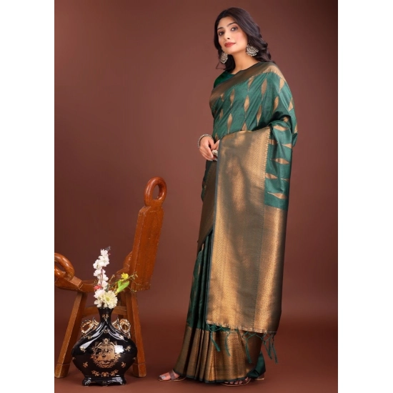 Generic Women's Banarasi Silk Printed Saree With Unstitched Blouse 5.5Mtr (Green)