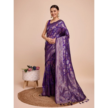 Generic Women's Soft Silk Jacquard Saree With Unstitched Blouse 5.5Mtr (Purple)