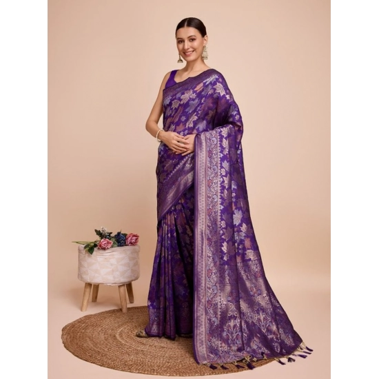 Generic Women's Soft Silk Jacquard Saree With Unstitched Blouse 5.5Mtr (Purple)
