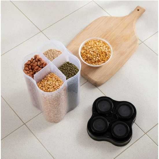 Generic Plastic 2-Pcs Set, 4 Section Container Jar For Grocery (Multicolor)