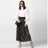 Generic Women's Georgette Chain Print Elasticated Skirt (Black-Cream)