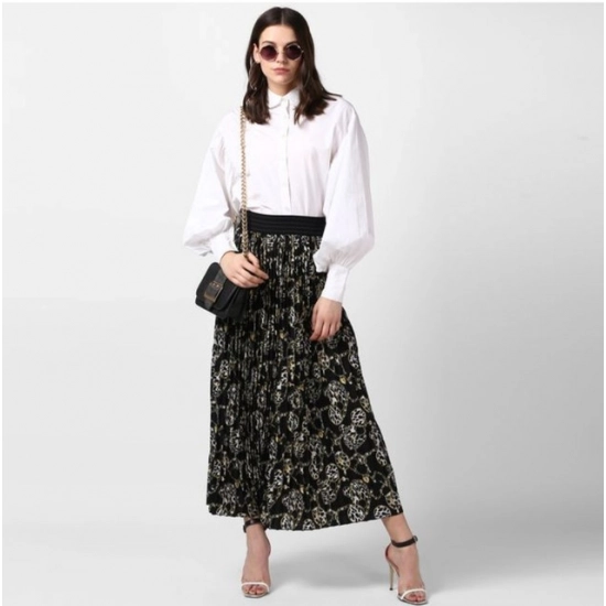 Generic Women's Georgette Chain Print Elasticated Skirt (Black-Cream) Generic Women's Georgette Chain Print Elasticated Skirt (Black-Cream)