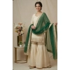 Generic Women's Silk Embroidered 3/4th Sleeve V-Neck Kurti With Sharara Pant and Dupatta Set (Cream & Bottle Green) Generic Women's Silk Embroidered 3/4th Sleeve V-Neck Kurti With Sharara Pant and Dupatta Set (Cream & Bottle Green)