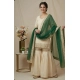 Generic Women's Silk Embroidered 3/4th Sleeve V-Neck Kurti With Sharara Pant and Dupatta Set (Cream &amp; Bottle Green)