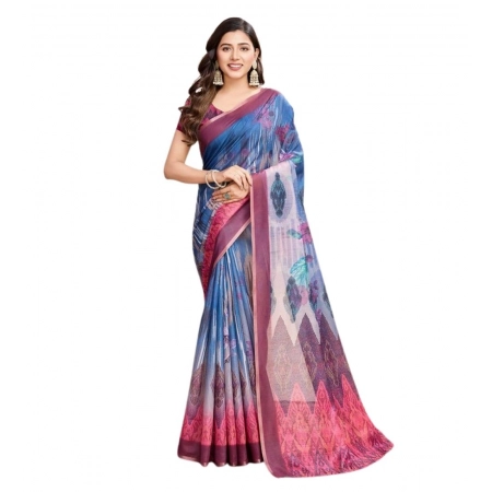 Generic Women's Semi Cotton Digital Print Saree With Unstitched Blouse 5.5Mtr (Blue) Generic Women's Semi Cotton Digital Print Saree With Unstitched Blouse 5.5Mtr (Blue)