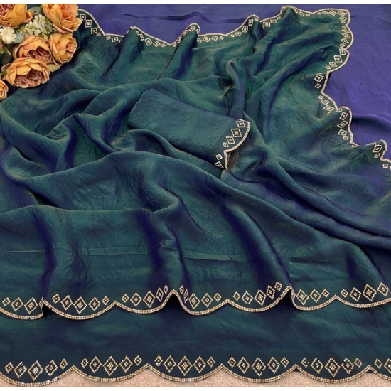 Generic Women's Satin Embellished Saree With Unstitched Blouse 5.5Mtr (Bottle Green) Generic Women's Satin Embellished Saree With Unstitched Blouse 5.5Mtr (Bottle Green)