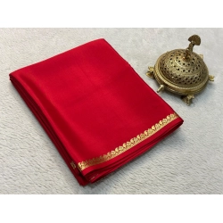 Generic Women's Crepe Chit Pallu Solid Saree With Unstitched Blouse 5.5Mtr (Red)