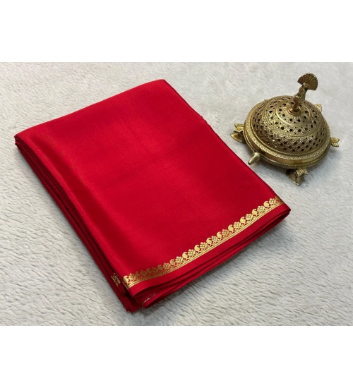 Generic Women's Crepe Chit Pallu Solid Saree With Unstitched Blouse 5.5Mtr (Red)