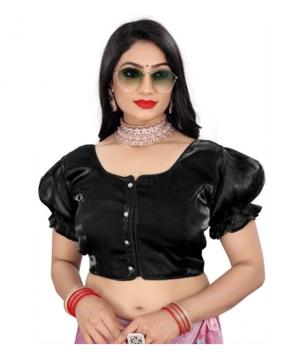 Generic Women's Jimmy Solid Designer Neck Elastic Sleeve Readymade Blouse (Black 38 , Alterable up to 42)-PID65827