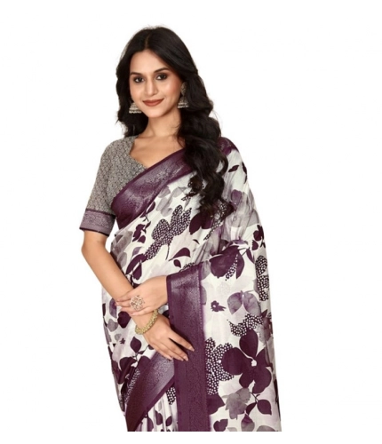 Generic Women's Cotton Silk Floral Printed Saree With Unstitched Blouse 5.5Mtr (Multicolor)