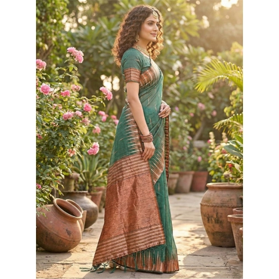 Generic Women's Linen Cotton Printed Saree With Unstitched Blouse 5.5Mtr (Green) Generic Women's Linen Cotton Printed Saree With Unstitched Blouse 5.5Mtr (Green)