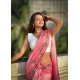 Generic Women's Linen Printed Saree With Unstitched Blouse 5.5Mtr (Pink)