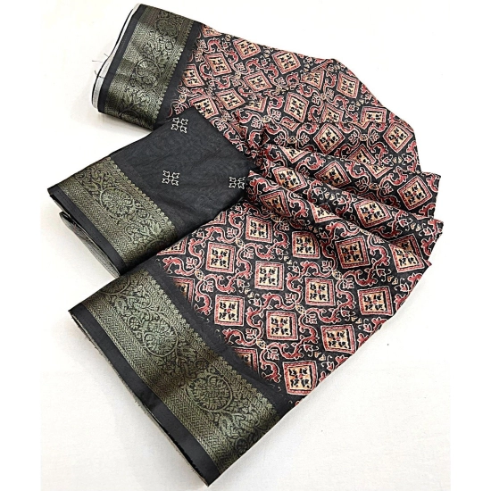 Generic Women's Cotton Blend Printed Saree With Unstitched Blouse 5.5Mtr (Black) Generic Women's Cotton Blend Printed Saree With Unstitched Blouse 5.5Mtr (Black)