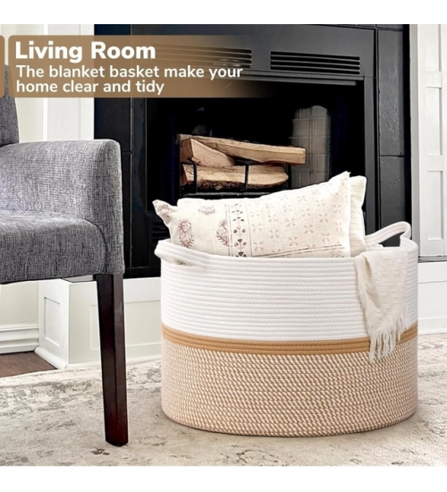 Generic Cotton Dori 16x14 Inch Storage Basket For Clothes With Out Lid (White-Beige-White) Generic Cotton Dori 16x14 Inch Storage Basket For Clothes With Out Lid (White-Beige-White)