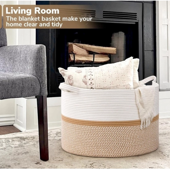Generic Cotton Dori 16x14 Inch Storage Basket For Clothes With Out Lid (White-Beige-White) Generic Cotton Dori 16x14 Inch Storage Basket For Clothes With Out Lid (White-Beige-White)