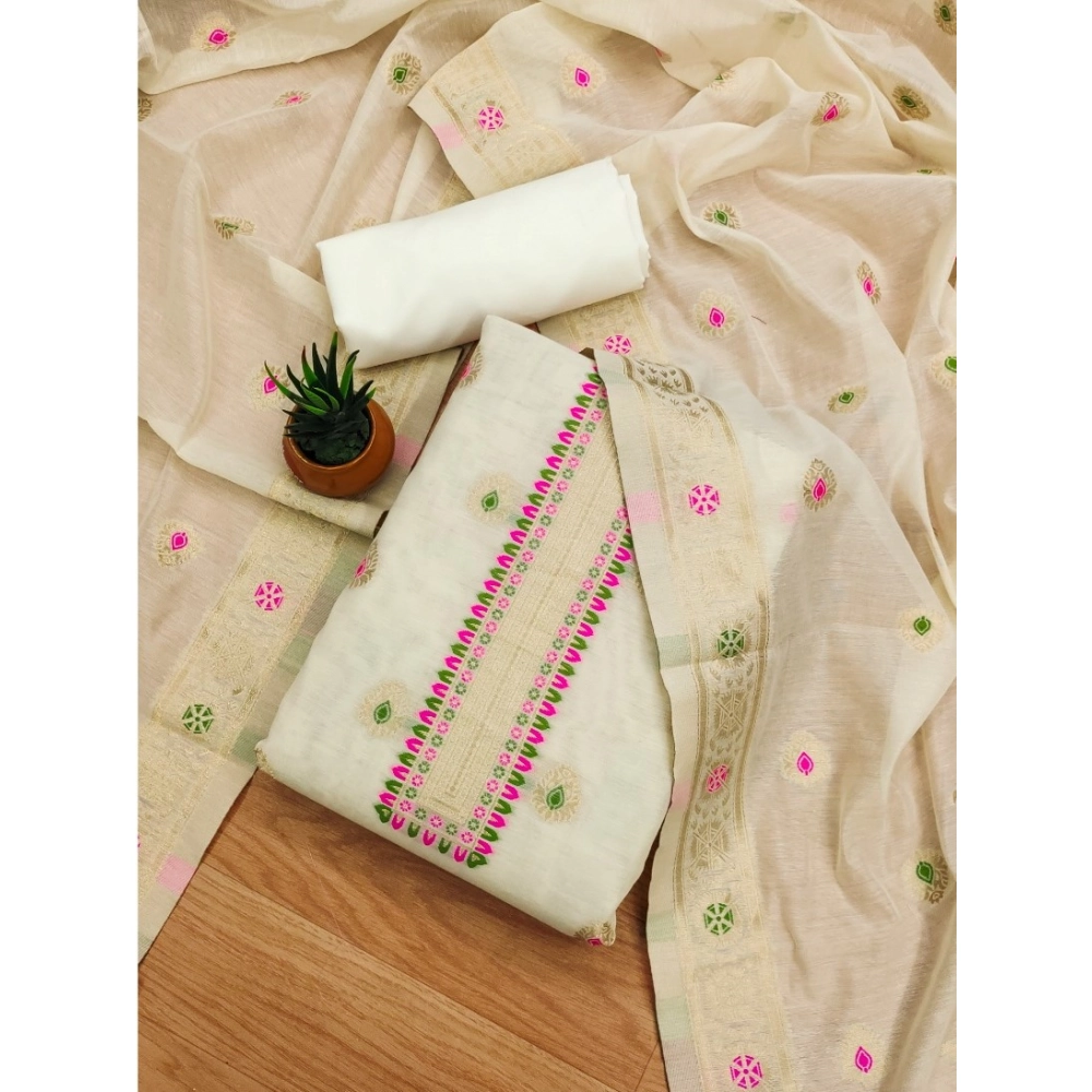 Generic Women's Banarasi Silk Printed Unstitched Salwar Suit Material With Dupatta (White, 3Mtrs) Generic Women's Banarasi Silk Printed Unstitched Salwar Suit Material With Dupatta (White, 3Mtrs)