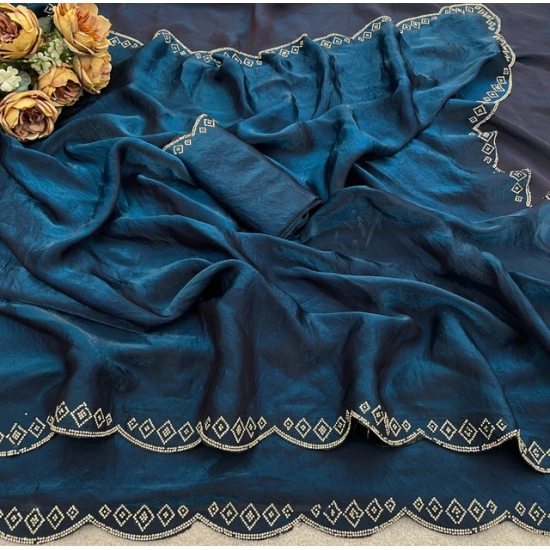 Generic Women's Satin Embellished Saree With Unstitched Blouse 5.5Mtr (Navy) Generic Women's Satin Embellished Saree With Unstitched Blouse 5.5Mtr (Navy)