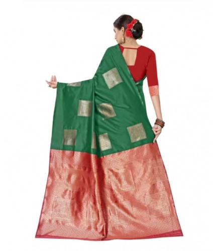 Generic Women's Soft Lichi Silk Printed Saree With Unstitched Blouse 5.5Mtr (Green)