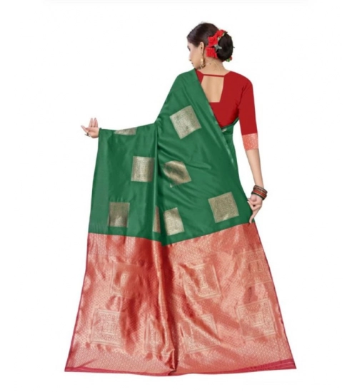 Generic Women's Soft Lichi Silk Printed Saree With Unstitched Blouse 5.5Mtr (Green)