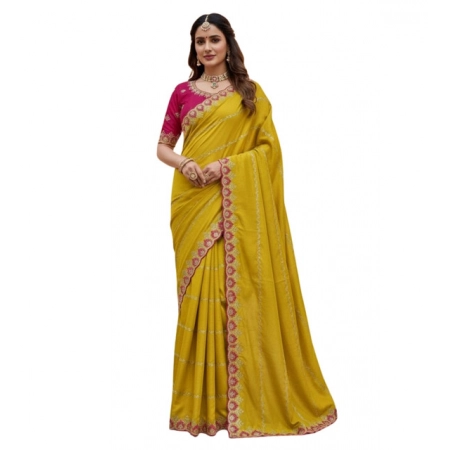 Generic Women's Georgette Embroidered Saree With Unstitched Blouse 5.5Mtr (Yellow) Generic Women's Georgette Embroidered Saree With Unstitched Blouse 5.5Mtr (Yellow)