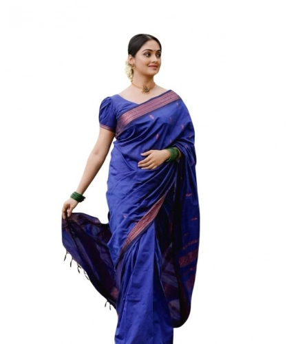 Generic Women's Soft Lichi Silk Printed Saree With Unstitched Blouse 5.5Mtr (Blue)