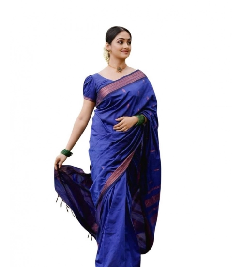 Generic Women's Soft Lichi Silk Printed Saree With Unstitched Blouse 5.5Mtr (Blue)