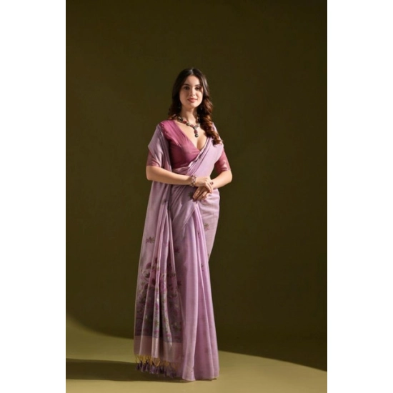 Generic Women's Blended_Cotton Floral Saree With Unstitched Blouse 5.5Mtr (Lavender) Generic Women's Blended_Cotton Floral Saree With Unstitched Blouse 5.5Mtr (Lavender)
