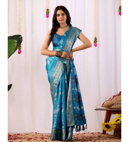 Generic Women's Faux_Banarasi_Silk Woven Saree With Unstitched Blouse 5.5Mtr (Turquoise)