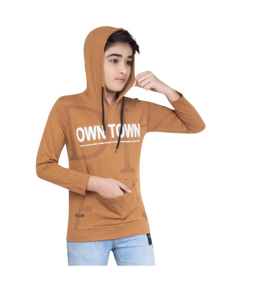 Generic Boy's Cotton Printeded Hooded Neck Hoodies (Brown)
