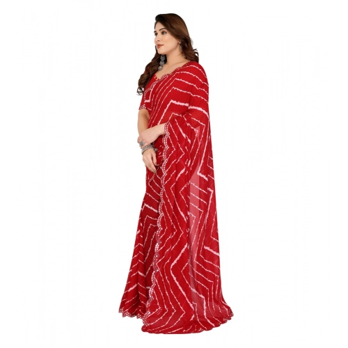Women's Georgette Printed Saree With Unstitched Blouse 5.5Mtr (Red)