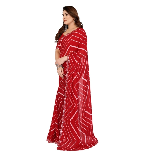 Generic Women's Georgette Printed Saree With Unstitched Blouse 5.5Mtr (Red)