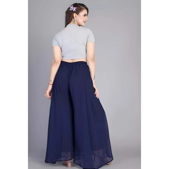 Generic Women's Pack of 2 Georgette Solid High Rise Wide Leg Flared Palazzos with Elastic Waist (Navy Blue) Generic Women's Pack of 2 Georgette Solid High Rise Wide Leg Flared Palazzos with Elastic Waist (Navy Blue)