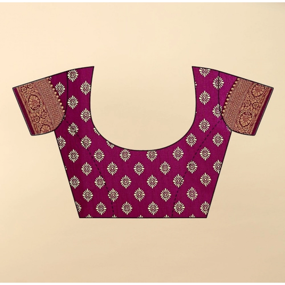 Generic Women's Cotton Silk Floral Printed Saree With Unstitched Blouse 5.5Mtr (Wine)
