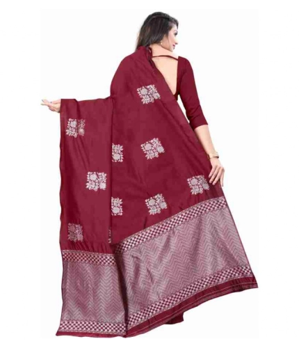 Generic Women's Soft Lichi Silk Printed Saree With Unstitched Blouse 5.5Mtr (Maroon)
