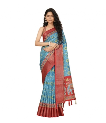 Generic Women's Cotton Silk Printed Saree With Unstitched Blouse 5.5Mtr (Rama)