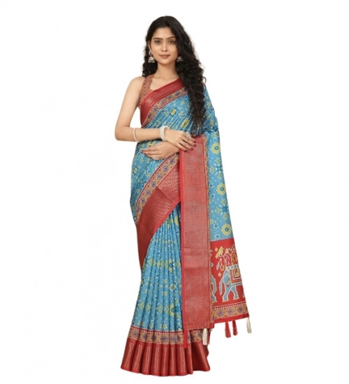 Generic Women's Cotton Silk Printed Saree With Unstitched Blouse 5.5Mtr (Rama)