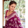 Generic Women's Soft Lichi Silk Printed Saree With Unstitched Blouse 5.5Mtr (Purple)