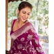Generic Women's Soft Lichi Silk Printed Saree With Unstitched Blouse 5.5Mtr (Purple)