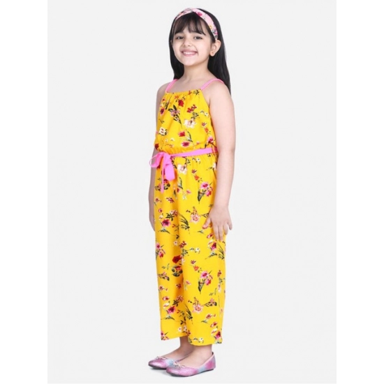 Generic Girl's Polyester Crepe Floral Shoulder Straps Jumpsuit (Yellow-Pink) Generic Girl's Polyester Crepe Floral Shoulder Straps Jumpsuit (Yellow-Pink)