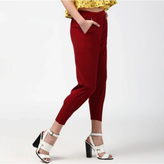 Generic Women's Polyester Solid Elasticated Trousers (Maroon) Generic Women's Polyester Solid Elasticated Trousers (Maroon)