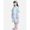 Generic Girl's Polyester Crepe Floral Bell Sleeve Dress (Turquoise Blue) Generic Girl's Polyester Crepe Floral Bell Sleeve Dress (Turquoise Blue)
