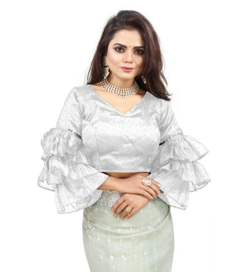 Generic Women's Organza Solid V Neck Layered Ruffle Sleeve Readymade Blouse (White Free Size , up to 38–40 Bust)-PID65859 Generic Women's Organza Solid V Neck Layered Ruffle Sleeve Readymade Blouse (White Free Size , up to 38–40 Bust)-PID65859